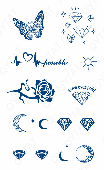 Plaquette de tatouage au jagua de diamants et lunes