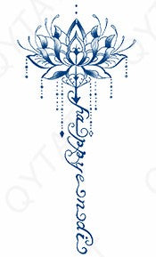 Tattoo au jagua de lotus en pompon avec mantra style Inde - Esthétique et protection