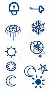 Plaquette de tatouage au jagua de 8 mini modèles planetes lunes soleil