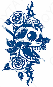 Tatouage au jagua tête de mort dans un bouquet de roses -