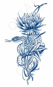 Tatouage au jagua de serpent sortant d'un bouquet - 16cm