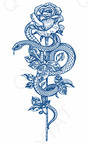 Tatouage au jagua de serpent autour d'une rose - 16cm