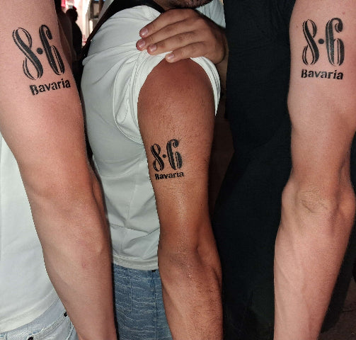 tattoo éphémèe aérographe de biere 8.6 bavaria 3 personnes haut du bras