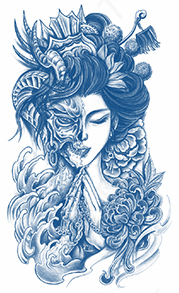 Tatouage au jagua personnage mi-femme mi-démon - Obscurantisme et provocation