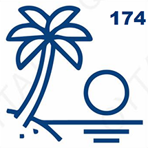 Jagua petite taille - Palmier avec une ile au soleil couchant