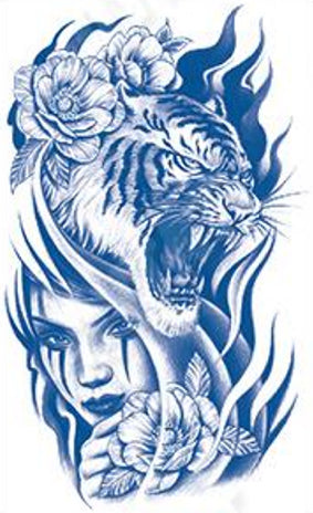 Tattoo Jagua tête de tigre et chamane - Protection Puissance et Sagesse