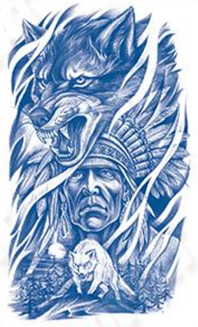Tatouage tête de Loup Indien et loup blanc - Connexion entre l'homme et la Nature ancestrale