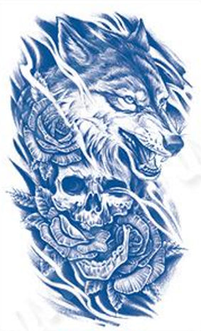 Tatouage tête de Loup crâne et roses  - Cycle éternel mort et renaissance