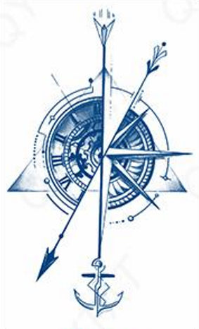 Tatouages au jagua de flêche avec horloge et ancre - Direction et équilibre