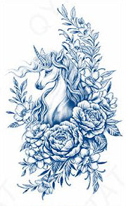 Tatouages au jagua licorne et fleurs - Pureté imagination et harmonie