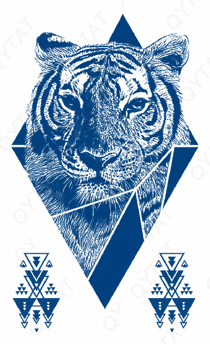Tattoo Jagua - Tête de tigre et losanges - Force puissance furtive et sensualité